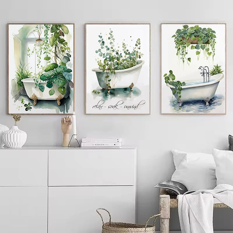 Vintage Botanical Tropical Bathroom Canvas Wall Art Print Canvas Wall Art Qst