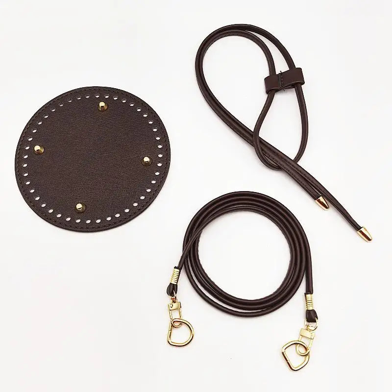 PU Leather Bucket Bag Base Set – DIY Crochet Bag Accessories Bag Making Kit Qst Deep brown 3PCS