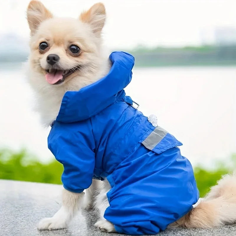 Dog Raincoat with Hood & D-Ring – Waterproof Puppy Jacket Dog Rain Jacket Qme