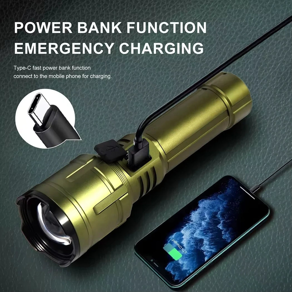 3800 Lumen Zoomable Tactical Flashlight – IP68 & Power Bank Tactical Flashlight Qst