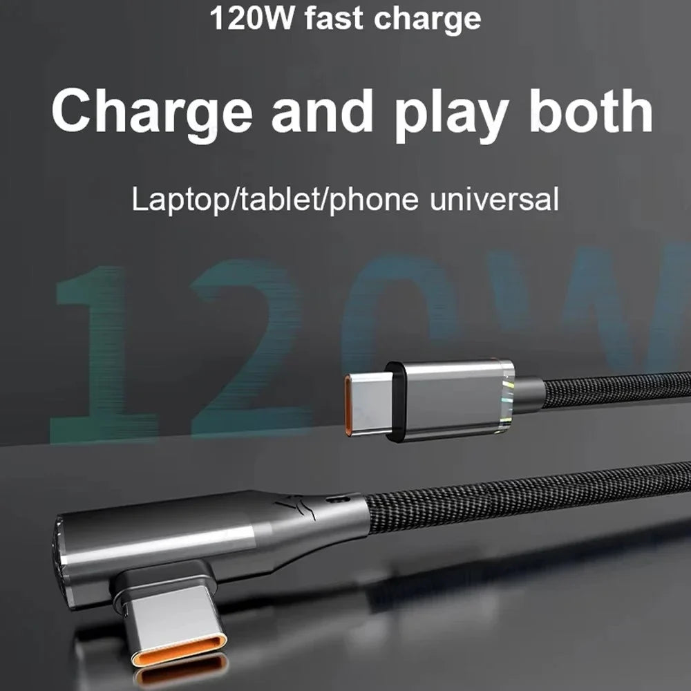 120W USB-C Fast Charging Cable 90° Elbow Quick Charge 3.0 USB-C Charging Cable Qme