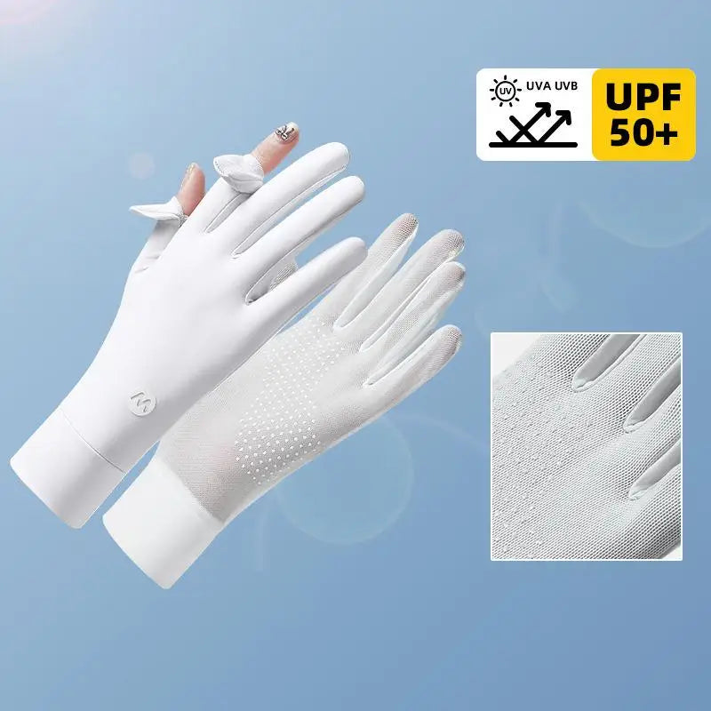 Women's Ice Silk UV-Protection Gloves for Cycling & Driving Sun Protection Gloves Qst 1 White