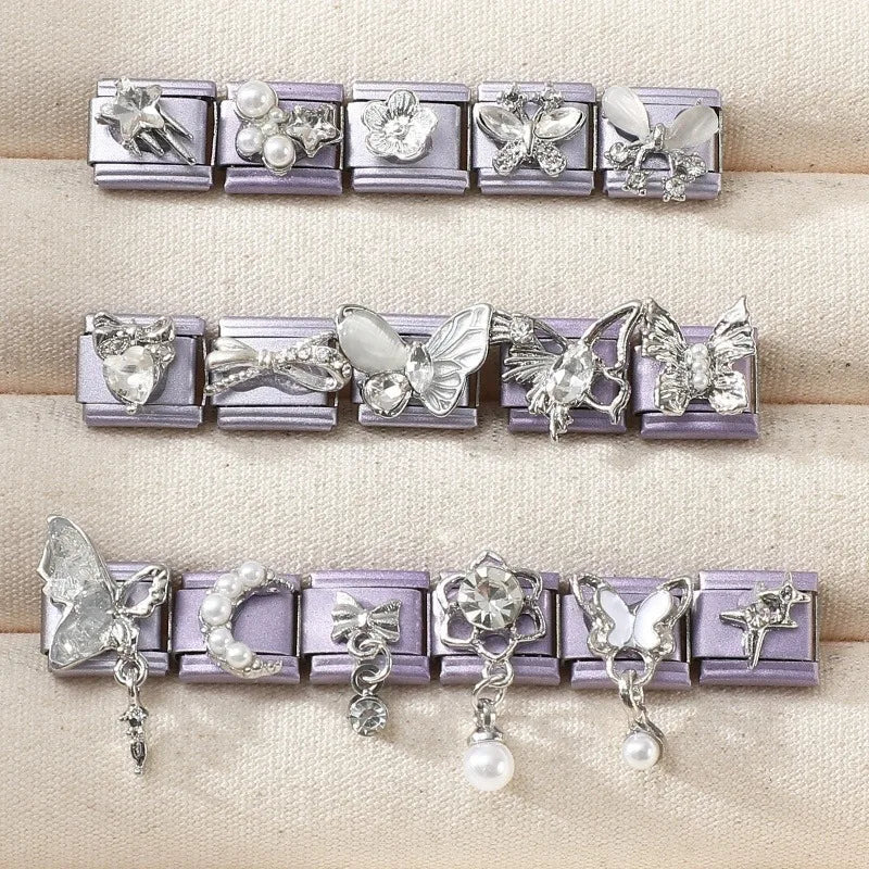 Zircon Butterfly Moon Stars Bow Italian Charm Links – Purple Italian Charm Links Qme