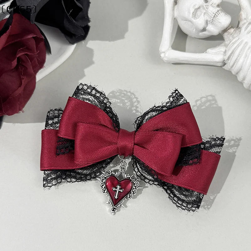 Gothic Lolita Black Ribbon Bow Hair Clip – Elegant Headdress Hair Clip Qst