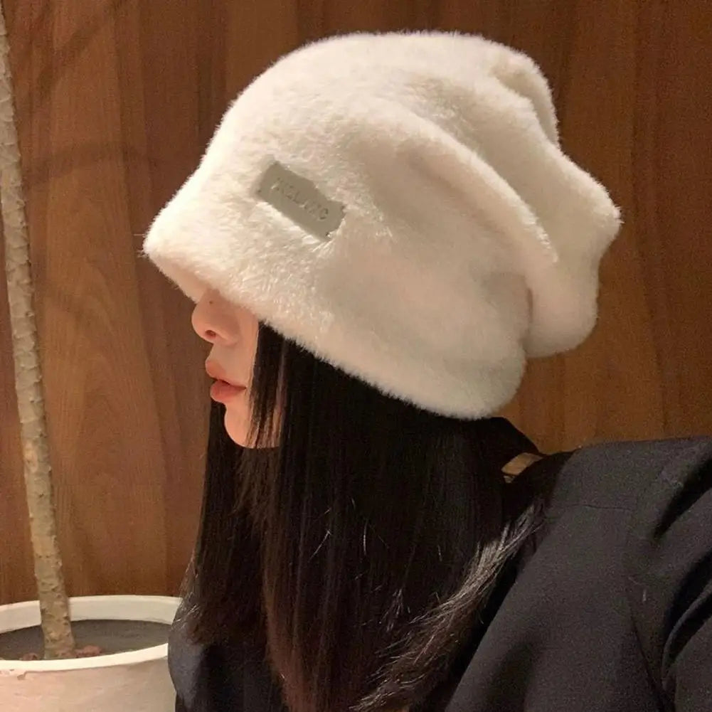 Women's Plush Fleece Baggy Beanie Hat – Warm Winter Skullcap Fleece Beanie Hat Qme