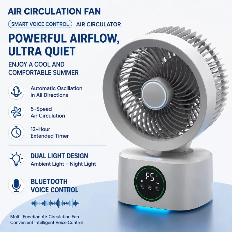 Portable Air Circulation Fan USB Rechargeable Voice Remote Control Air Circulation Fan Qst