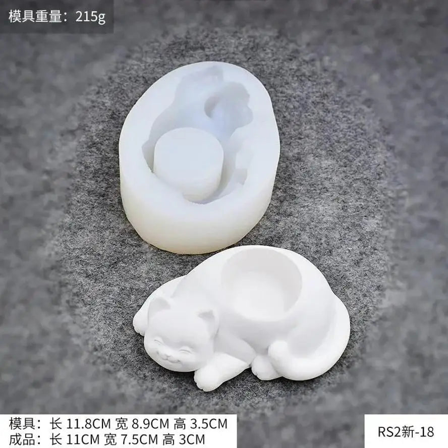 Cute Cat Silicone Mold – Concrete Flower Pot & Candle DIY Silicone Craft Mold Qme