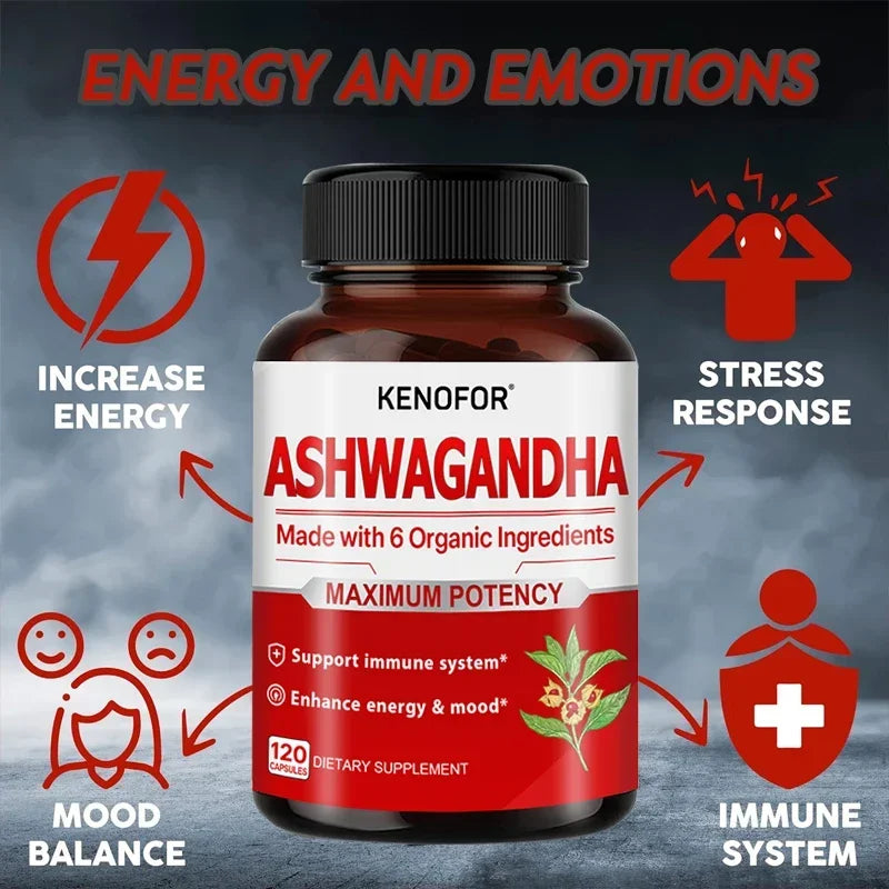 Organic Ashwagandha 120 Veggie Capsules – Mood & Energy Herbal Supplement Qst