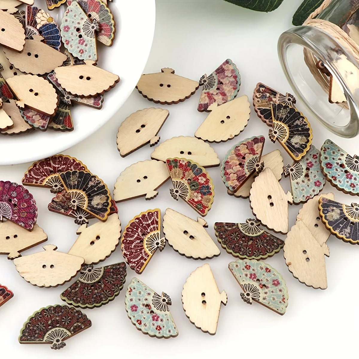 Vintage Fan-Shaped Printed Wooden Buttons | DIY Craft Decor Decorative Wooden Buttons Qme