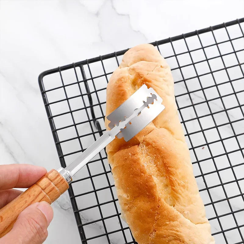 5-Blade Dough Cutter & Baguette Bread Knife – Wooden Handle Bread & Dough Cutter Qst