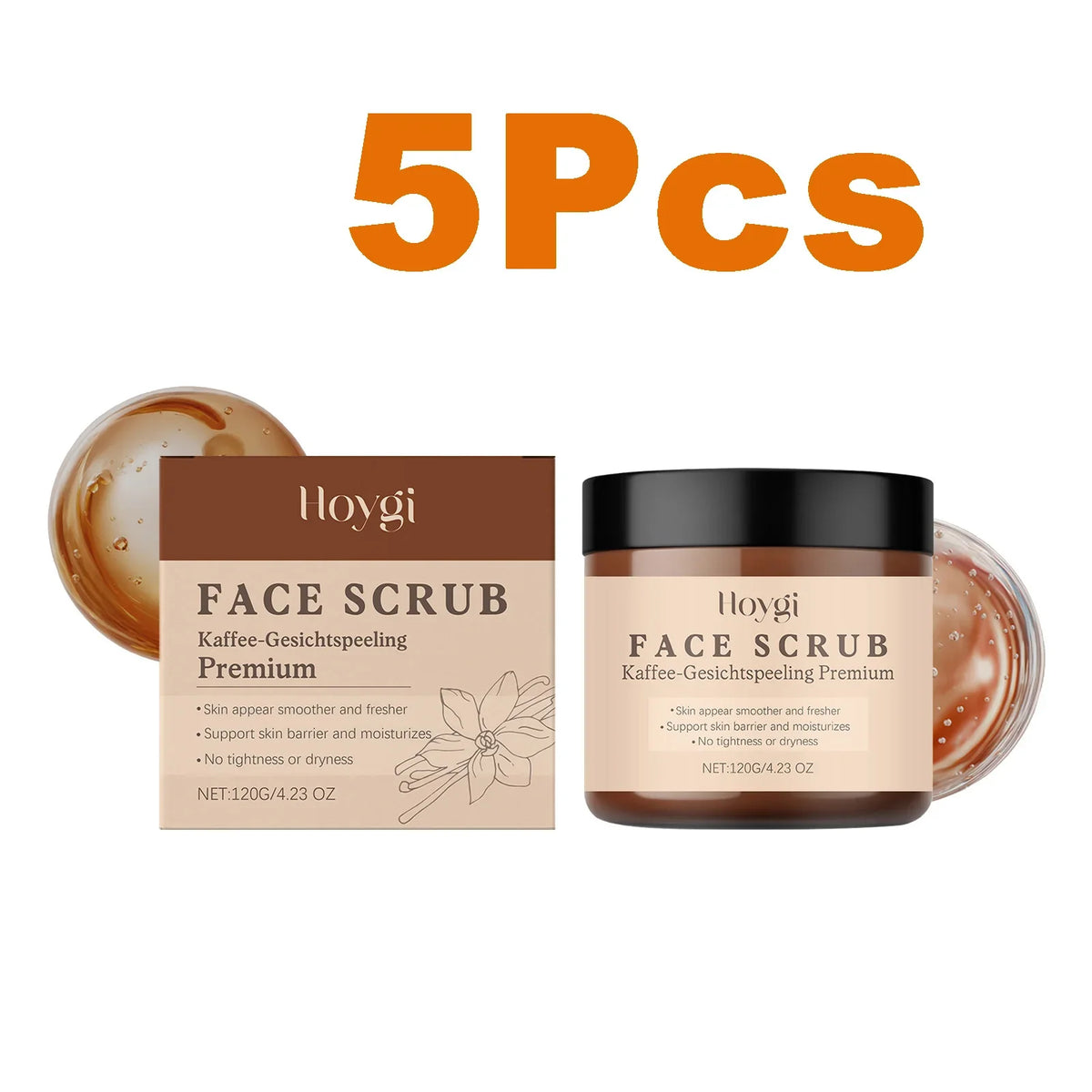 Vanilla Coffee Facial Scrub – Deep Cleansing & Oil Control Facial Exfoliating Scrub Qme 5 x 120g Boxed