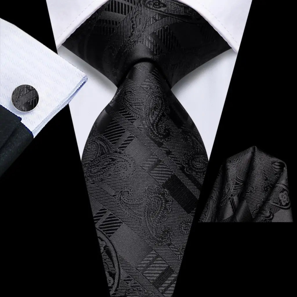 Hi-Tie Men's Silk Necktie Handkerchief & Cufflinks Set