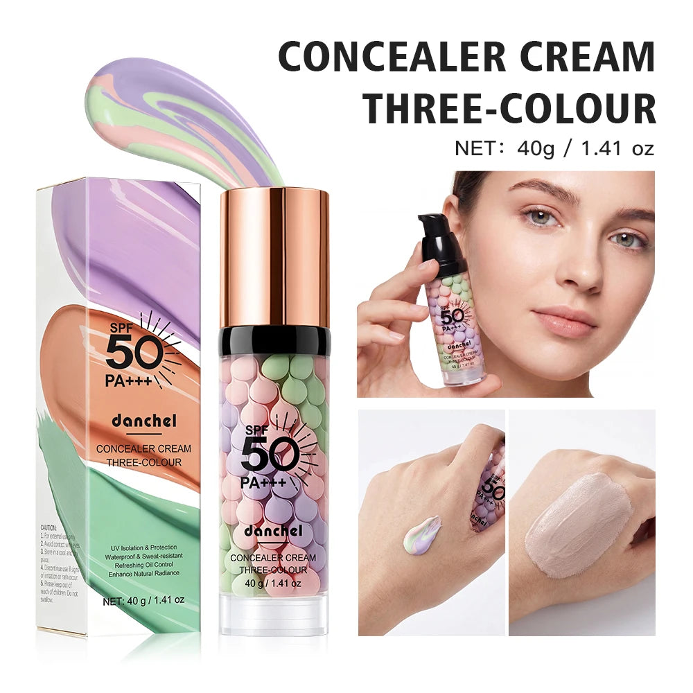 Tricolor 3-in-1 Correction Primer – Moisturizing Makeup Base Makeup Primer Qst colorful