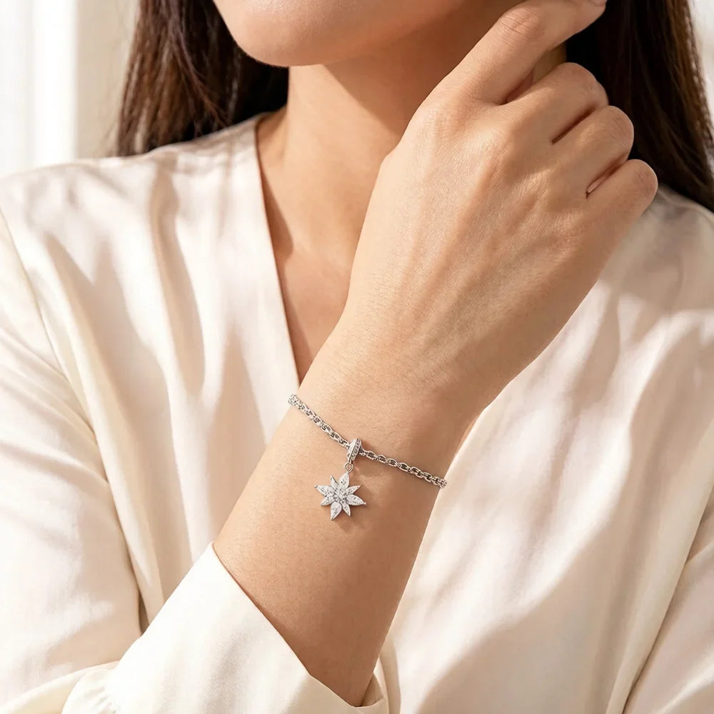 925 Sterling Silver Flower Charm Pendant Necklace for Women Charm Pendant Necklace Qme