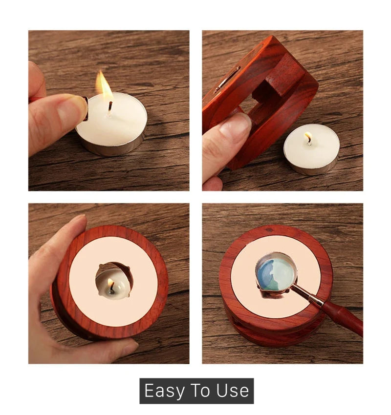 Retro Solid Wood Sealing Wax Burner Melting Pot & Spoon Wax Seal Burner Set Qme