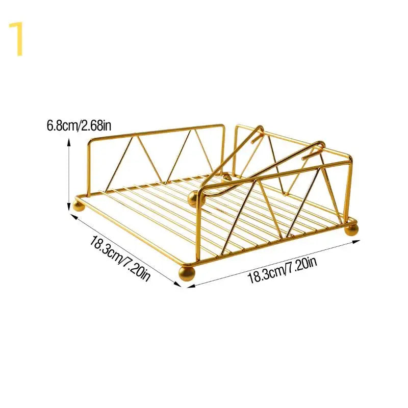 Square Metal Napkin Holder with Weighted Arm | Farmhouse Style Napkin Holder Qst 1 Gold