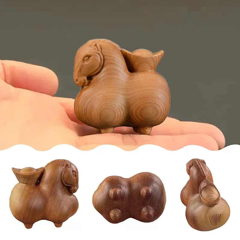 Handcrafted Wooden Horse Ornament | Chinese Zodiac Statue Decorative Figurine Qme