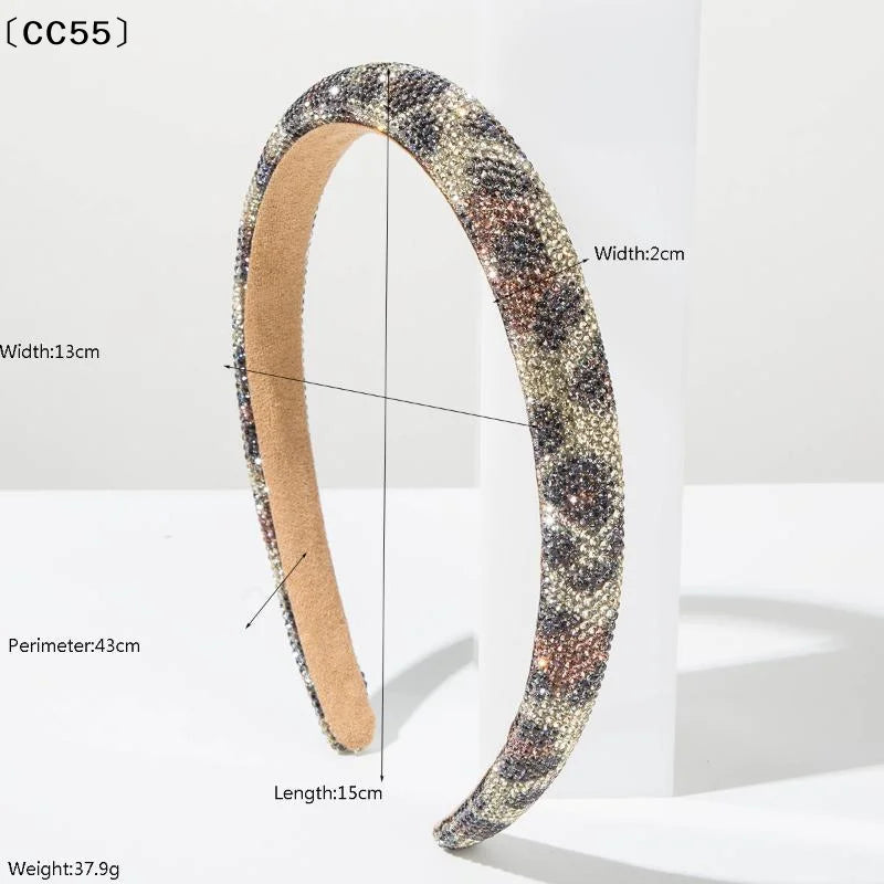 Leopard Rhinestone Wide Headband – Luxury Crystal Hair Hoop Rhinestone Headband Qst