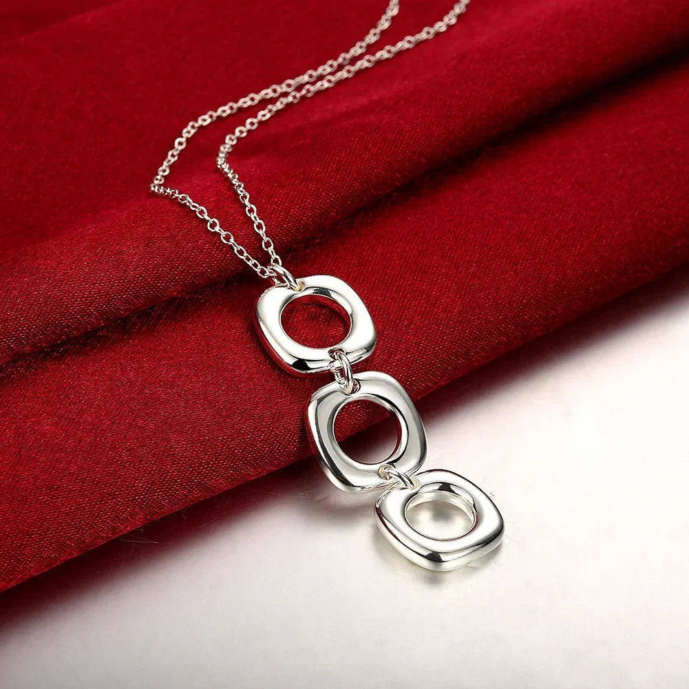 925 Sterling Silver Square Pendant Jewelry Set – Necklace, Bracelet & Earrings Sterling Silver Jewelry Set Qme