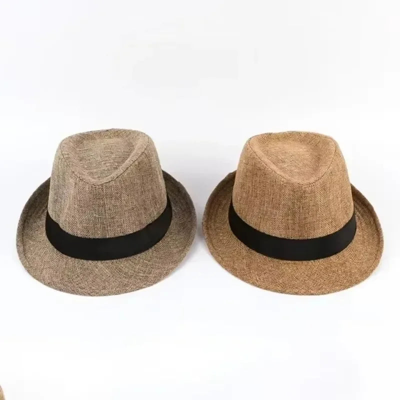 British Jazz Hat | Linen Cotton Casual Gentleman's Sun Hat Jazz Sun Hat Qme