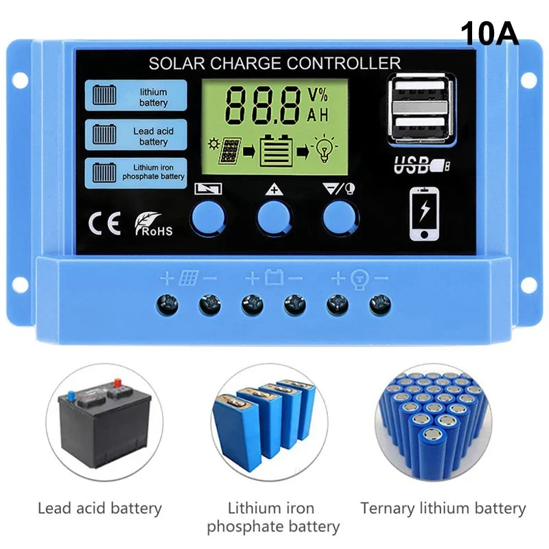 Solar Charge Controller 10A 20A 30A 12V 24V Auto LCD Display Solar Charge Controller Qme 10A