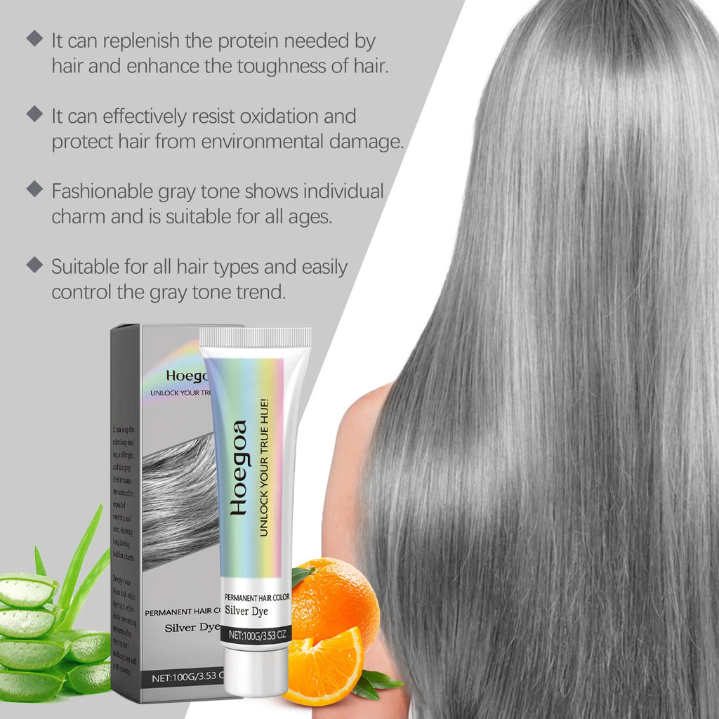 Hoegoa Gray Silver Hair Dye Cream – Metallic Punk Style Hair Dye Cream Qst