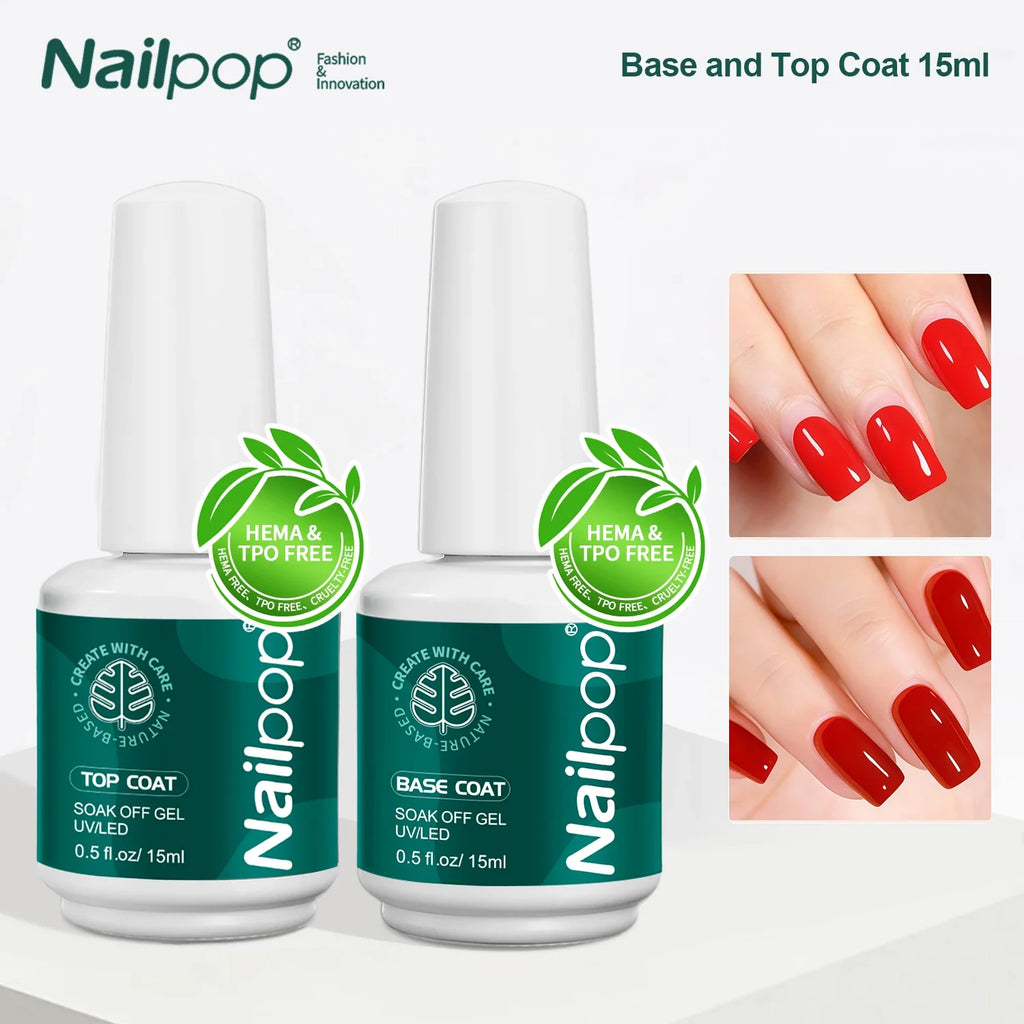 Nailpop Base Coat Gel UV LED Soak-Off | 15ml | 5 Colors Gel Base Coat Qme Base and Top Coat