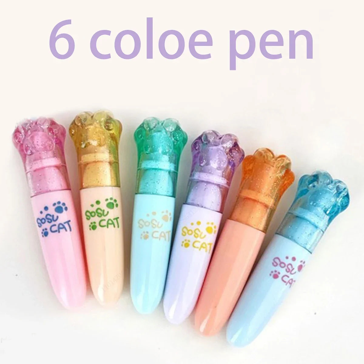 Kawaii Mini Cat Claw Highlighter Pen Set – 6 Cute Markers Highlighter Marker Set Qme 6 colors