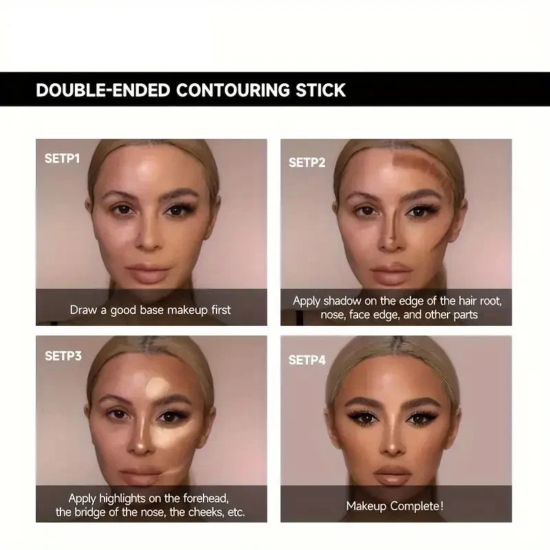Double-Ended Highlight & Contour Stick – 3D Lifting Makeup Highlight Contour Stick Qme