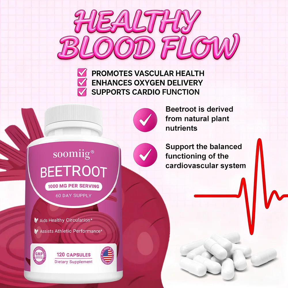 Organic Beetroot Capsules – Energy, Endurance & Heart Support Herbal Supplement Qst