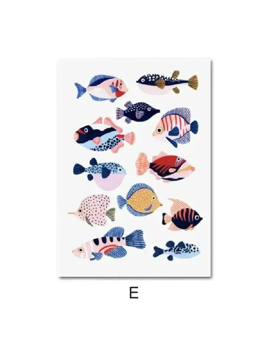 Nordic Ocean Sea Creatures Canvas Wall Art – Whale Starfish Print Canvas Wall Art Qst