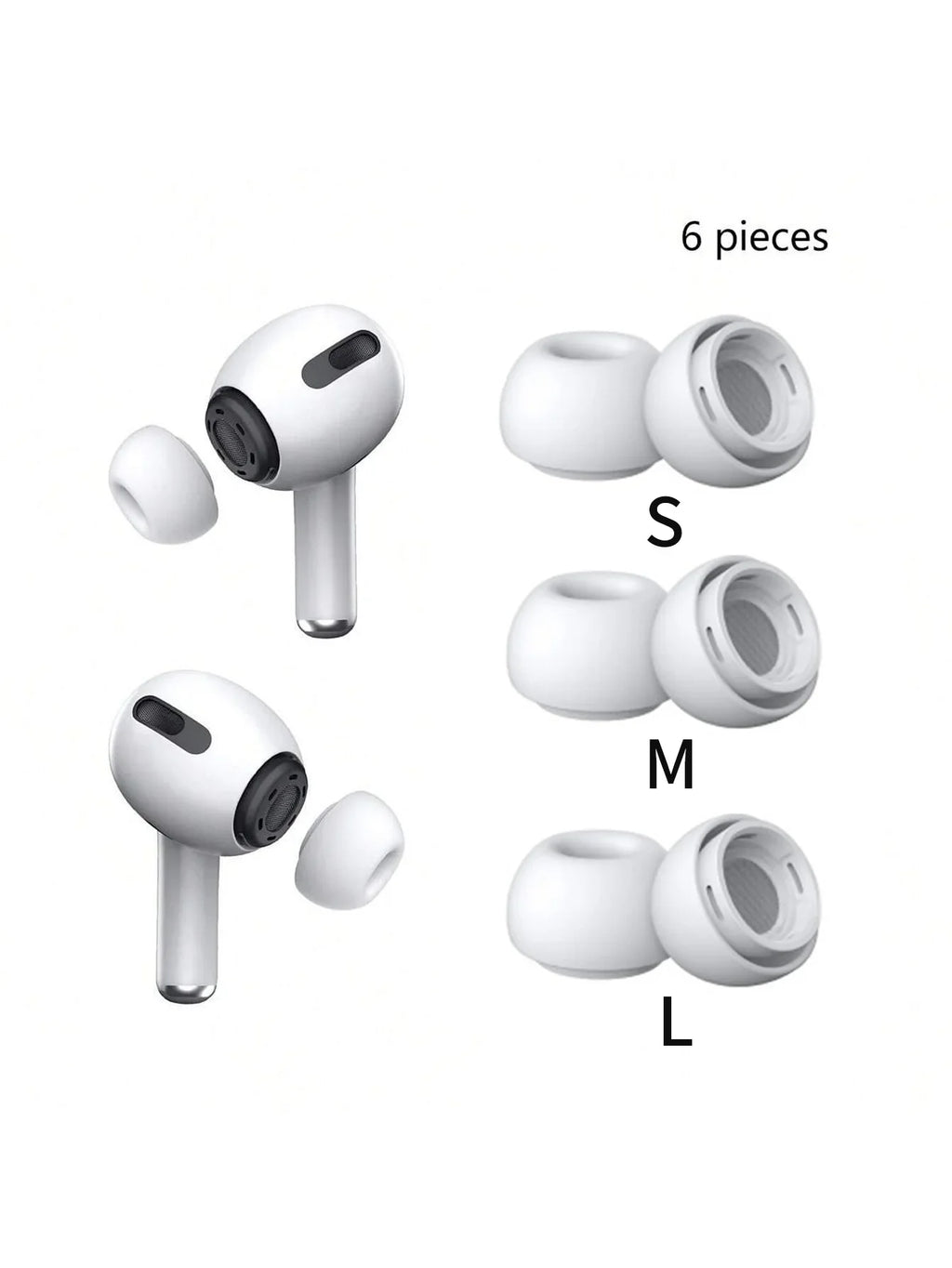 Silicone Ear Tips for AirPods Pro – 6-Pack Noise-Isolating Caps Earphone Ear Tips Qme Light Grey