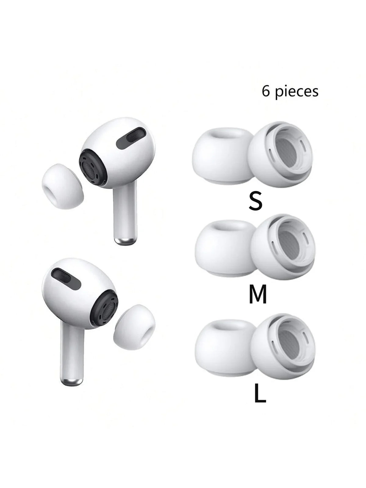 Silicone Ear Tips for AirPods Pro – 6-Pack Noise-Isolating Caps Earphone Ear Tips Qme Light Grey