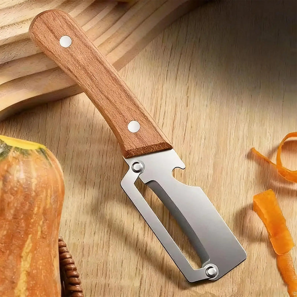 Vegetable Peeler & Bottle Opener – Wooden Handle Stainless Steel Vegetable Peeler Qme