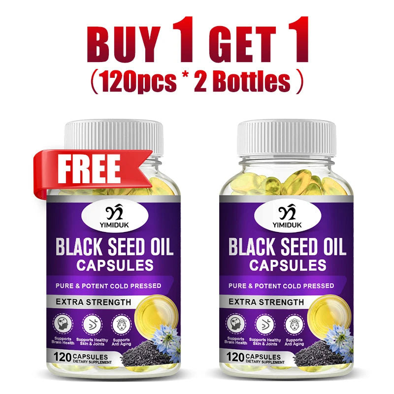 Yimiduk Black Seed Oil Capsules 120ct – Cold-Pressed, GMP Black Seed Oil Supplement Qst 120pcs-2 Bottles