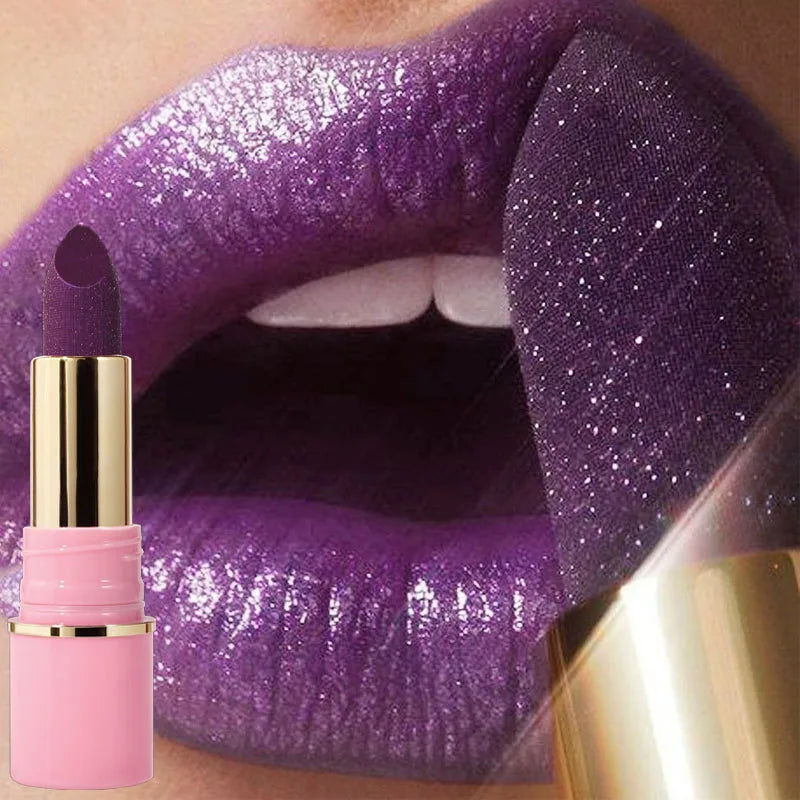 8-Color Glitter Lipstick – Waterproof Diamond Pearlescent Gloss Glitter Lip Gloss Qme