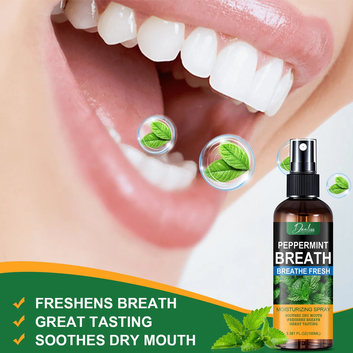 Peppermint Breath Spray – Xylitol & Glycerin Mouth Moisturizer Breath Freshener Spray Qst