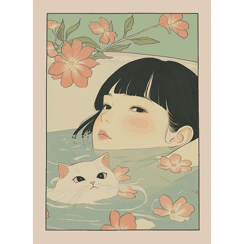 Japanese Bathroom Cute Animals Canvas Wall Art Poster Unframed Canvas Wall Art Qst ZWD31098 40x60cm Unframed