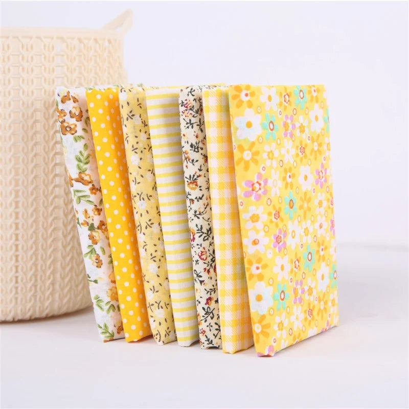 Flower Printed Cotton Patchwork Fabric – DIY Sewing & Quilting Patchwork Sewing Fabric Qme 7pcs yellow 25X25cm