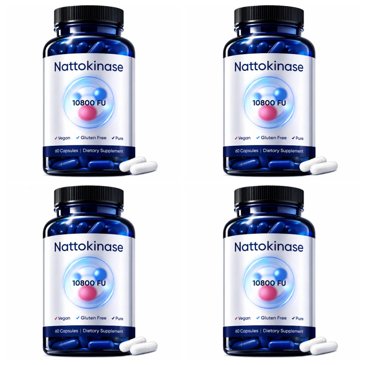 Organic Nattokinase 10800 FU Capsules – Vegan Heart Support 60ct Dietary Supplement Qst 4bottles 240capsules