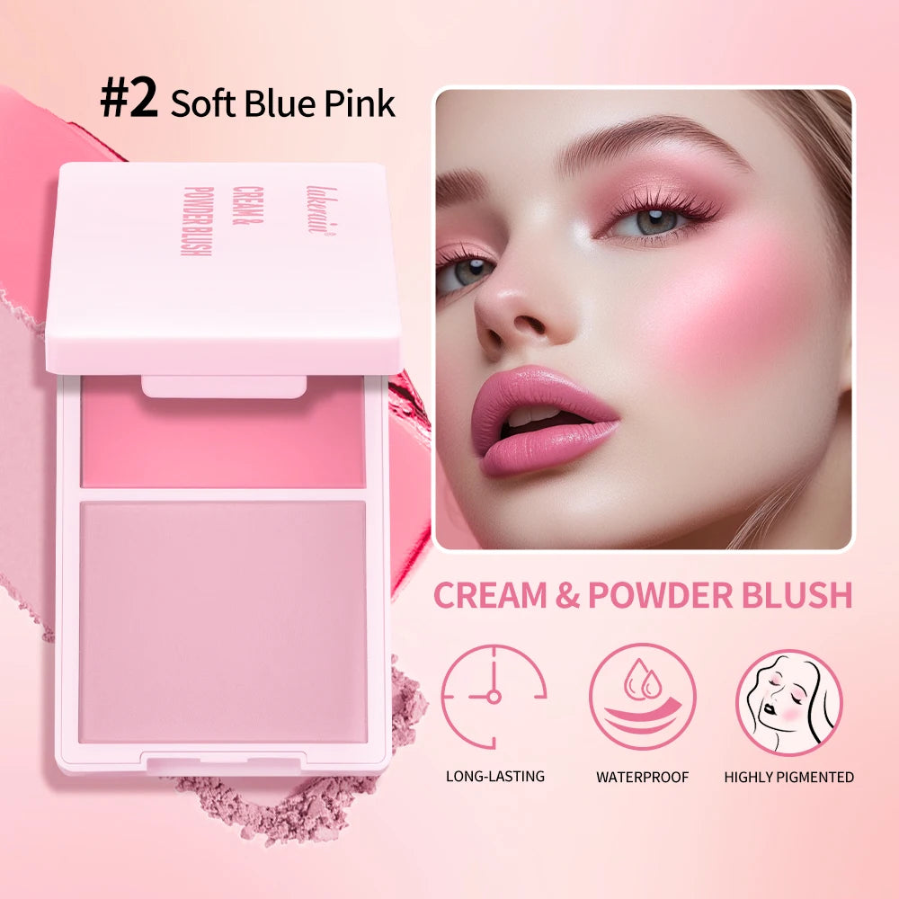 2-in-1 Cream & Powder Blush Palette – High Pigment Matte & Dewy Blush Palette Qst