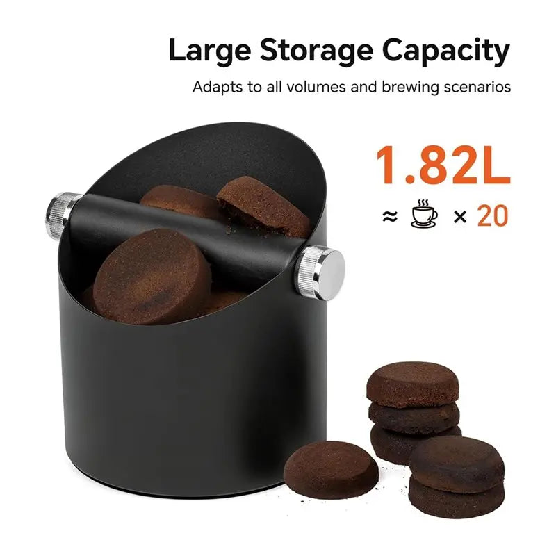 Steel Espresso Knock Box – 15-Puck Capacity, 54/58mm Fit Espresso Knock Box Qst Black