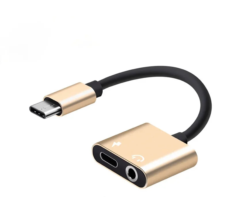 USB-C 2-in-1 Adapter – Listen & Charge at the Same Time USB-C Audio Adapter Qme Gold