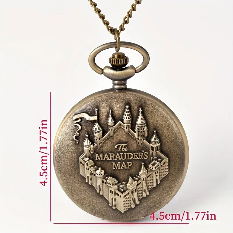 Vintage Castle Embossed Pocket Watch with Bronze Chain Pocket Watch Qme
