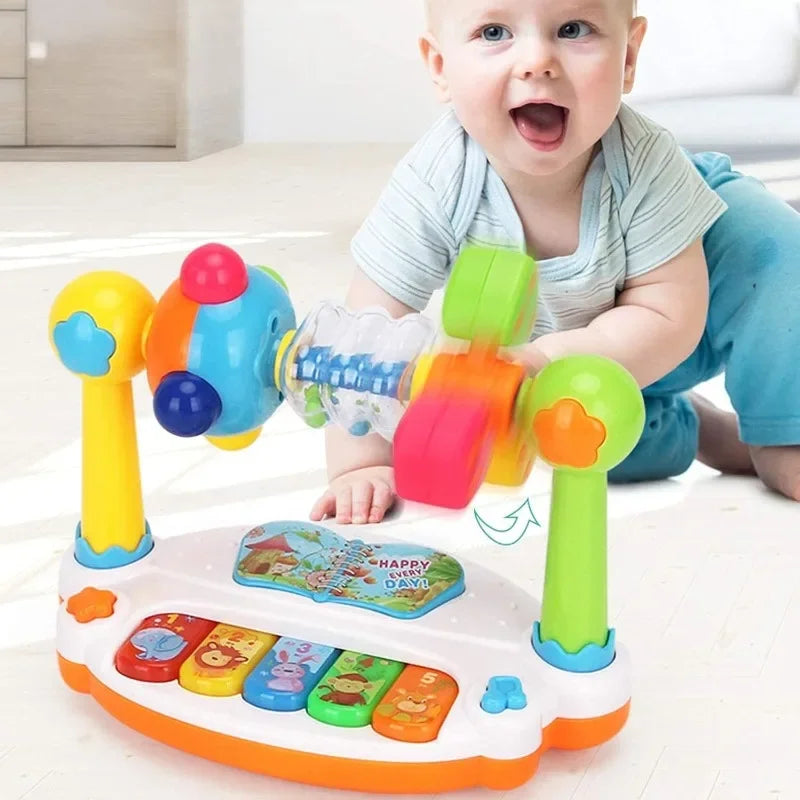 Baby Piano Toy – Rotating Music Keyboard with Lights & Sound Kids Musical Toy Qme