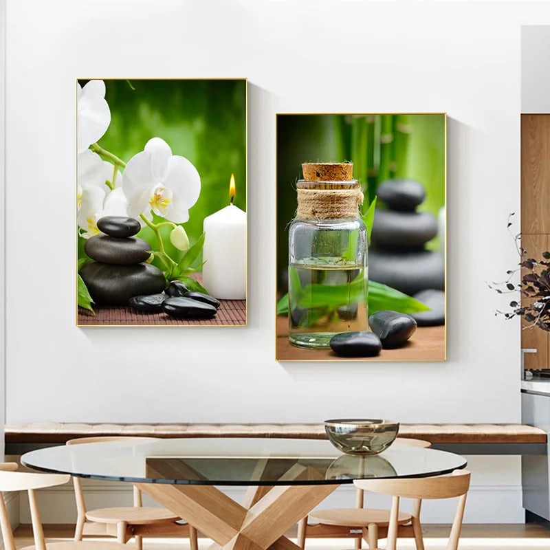 Green Bamboo Zen Stone Canvas Wall Art – Unframed Print Canvas Wall Art Qst