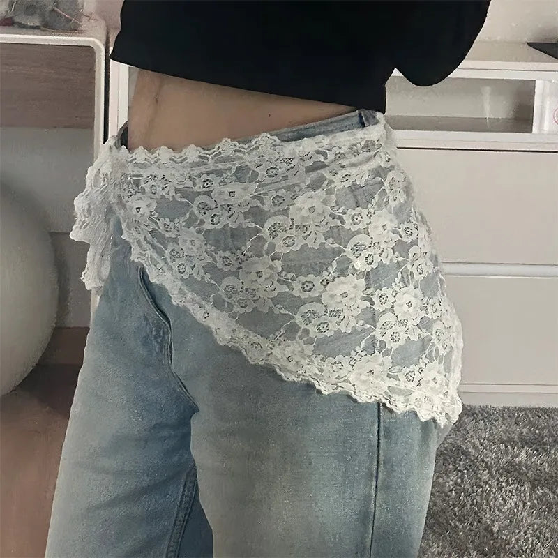 Y2K Lace Flower Triangle Scarf – Belt, Headband & Turban Triangle Scarf Qme