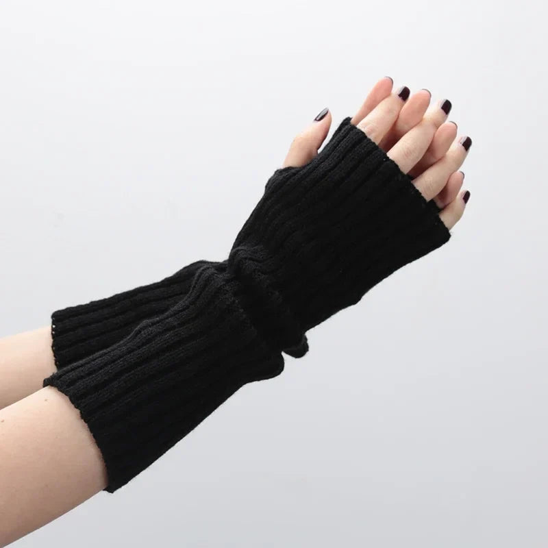 Women Long Fingerless Gloves Gothic Y2K Cosplay Lolita Arm Fingerless Arm Gloves Qme A9 One Size