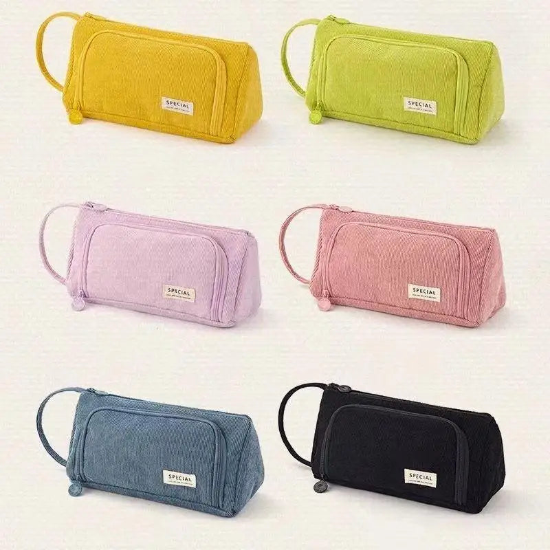 Large Capacity Corduroy Pencil Case – Multi-Layer Pen Storage Pencil Case Qme