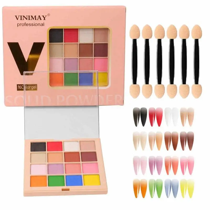 Gradient Nail Powder Palette – 16 Glitter Pigment Colors Nail Art Powder Set Qme
